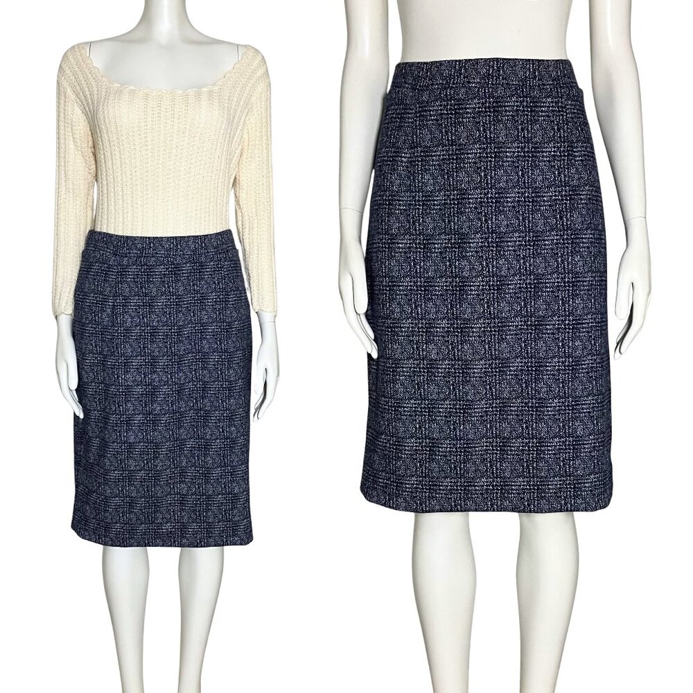 41 Hawthorn Navy Tweed Plaid Midi Skirt. Medium. Office Classic Preppy Pencil